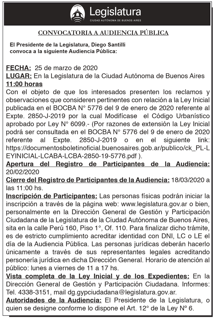 Audiencia Pública 25 de marzo de 2020