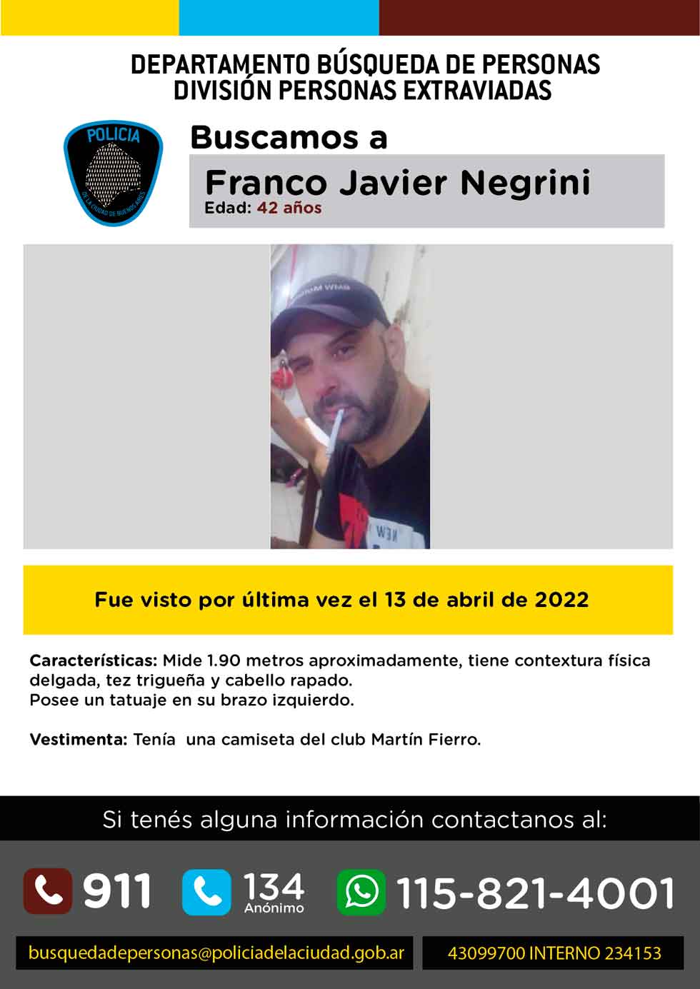 Búsqueda de persona - Franco Javier Negrini